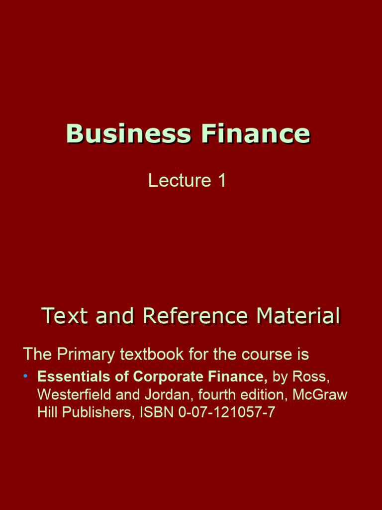 Business Finance Course Overview | PDF
