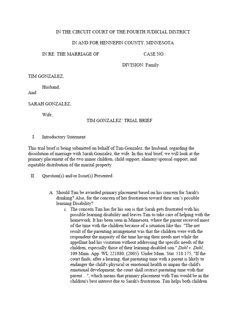 Trial Brief | PDF | Child Support | Alimony