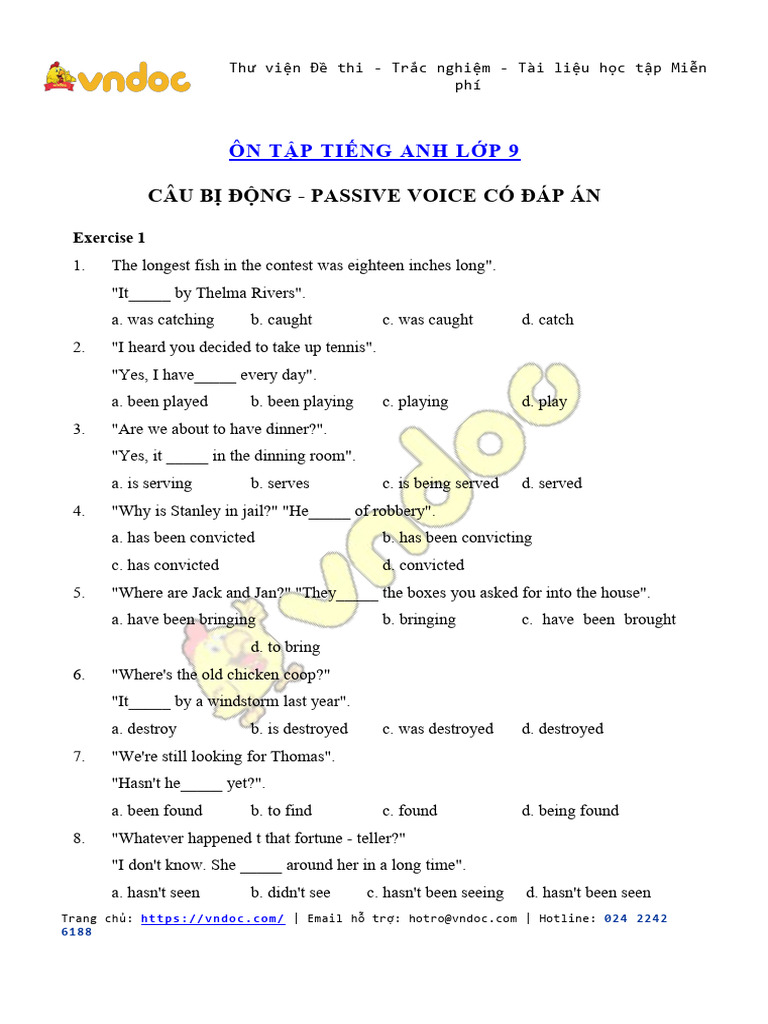 Bai Tap Trac Nghiem Cau Bi Dong Tieng Anh Co Dap An | PDF | Language ...