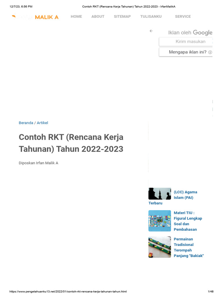 Contoh RKT Sekolah 2022-2023 | PDF
