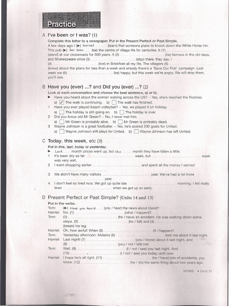 PRESENT PERFECT AND PAST TENSE EXERCISES PDF visual data 6