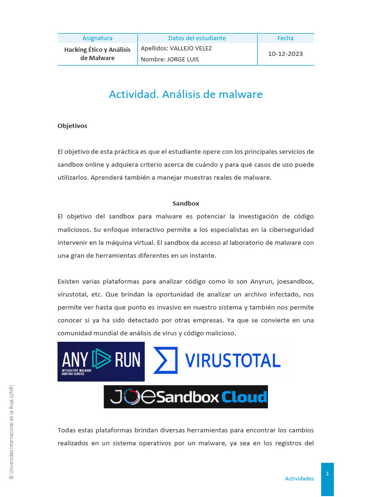Actividad 3 - Analisis de Malware Senior | PDF | Malware | Archivo de ...