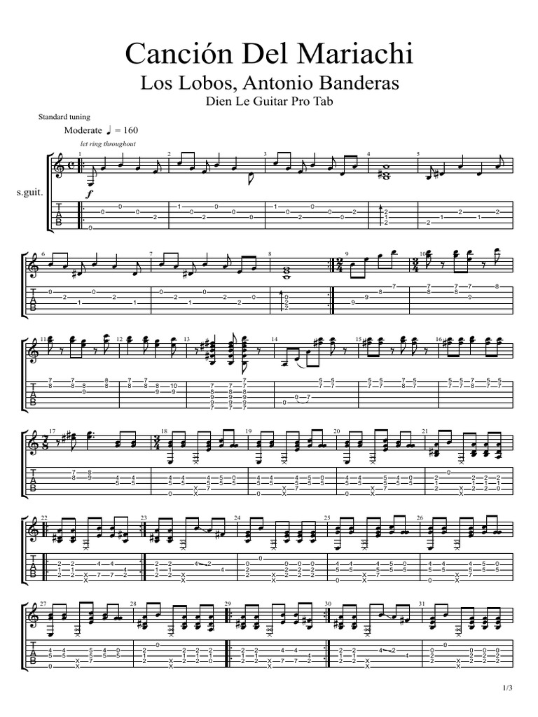 Canción Del Mariachi - Guitar Tutorial + TAB | PDF