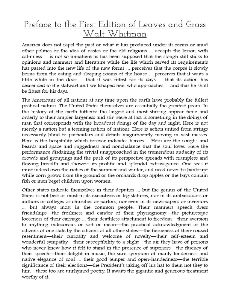 Preface of The Leaves of Grass PDF Soul Beauty