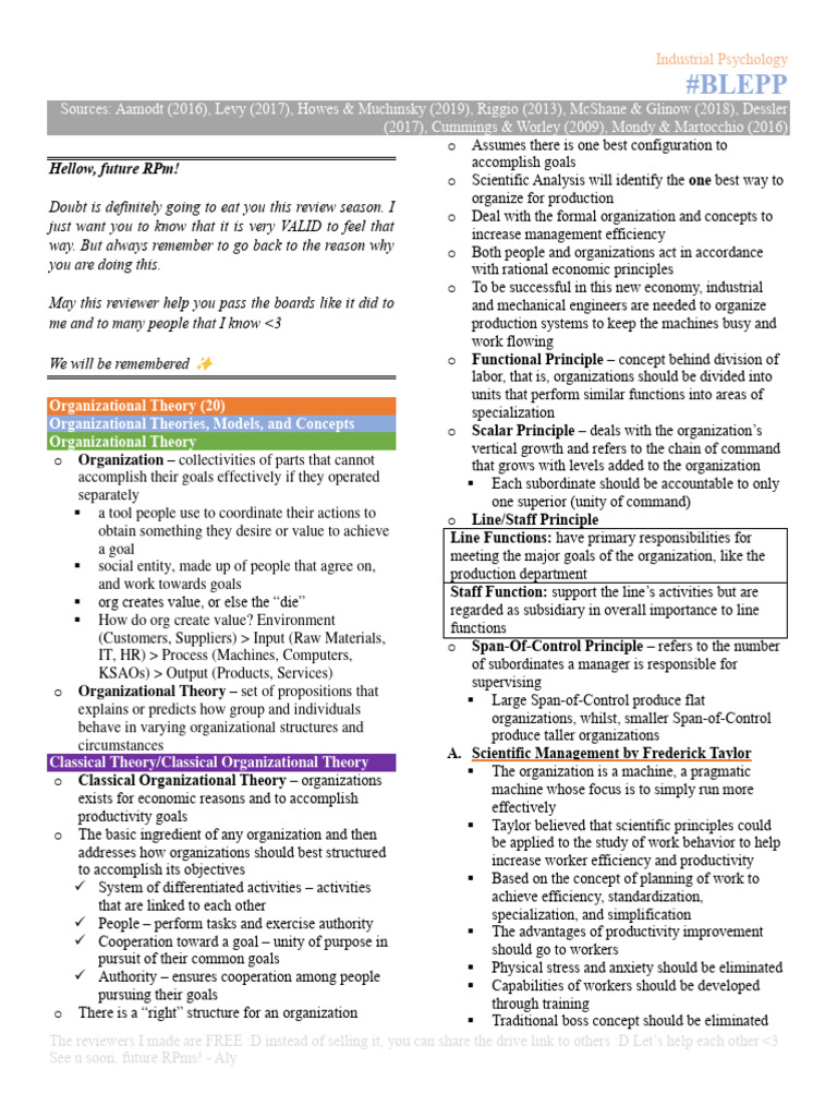 TOS Outline IndusPsych Final | PDF | Goal | Reason