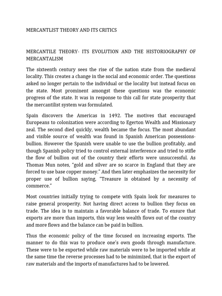 Critiques of Mercantilist Theory | PDF | Mercantilism | Trade