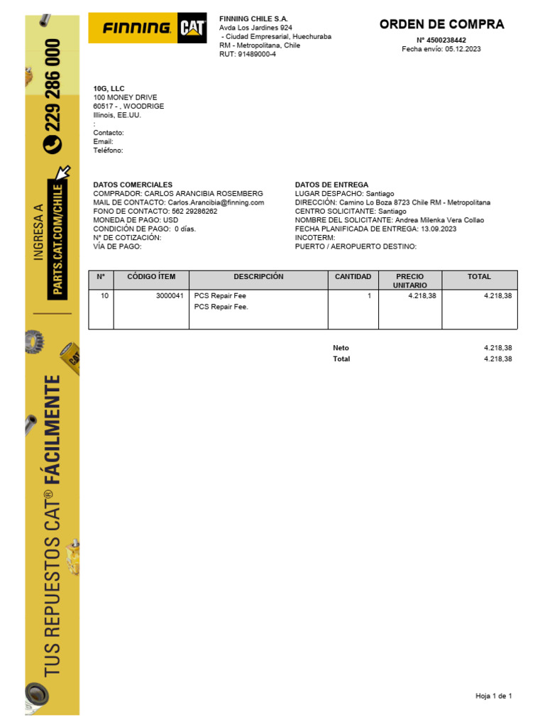 Orden de Compra Finning Chile 2023 | PDF