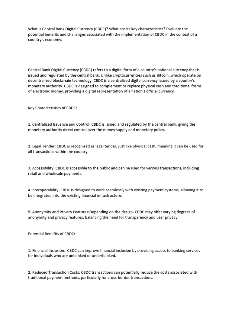 What Is Central Bank Digital Currency PDF Money Economies