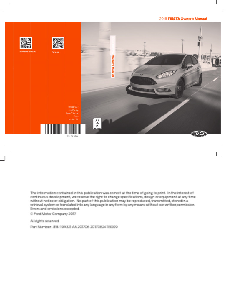 2018 Ford Fiesta Owner'S Manual & Faqs - r9m7mr0