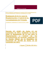 Reglamento de La Ley de Regulacion de Viviendas