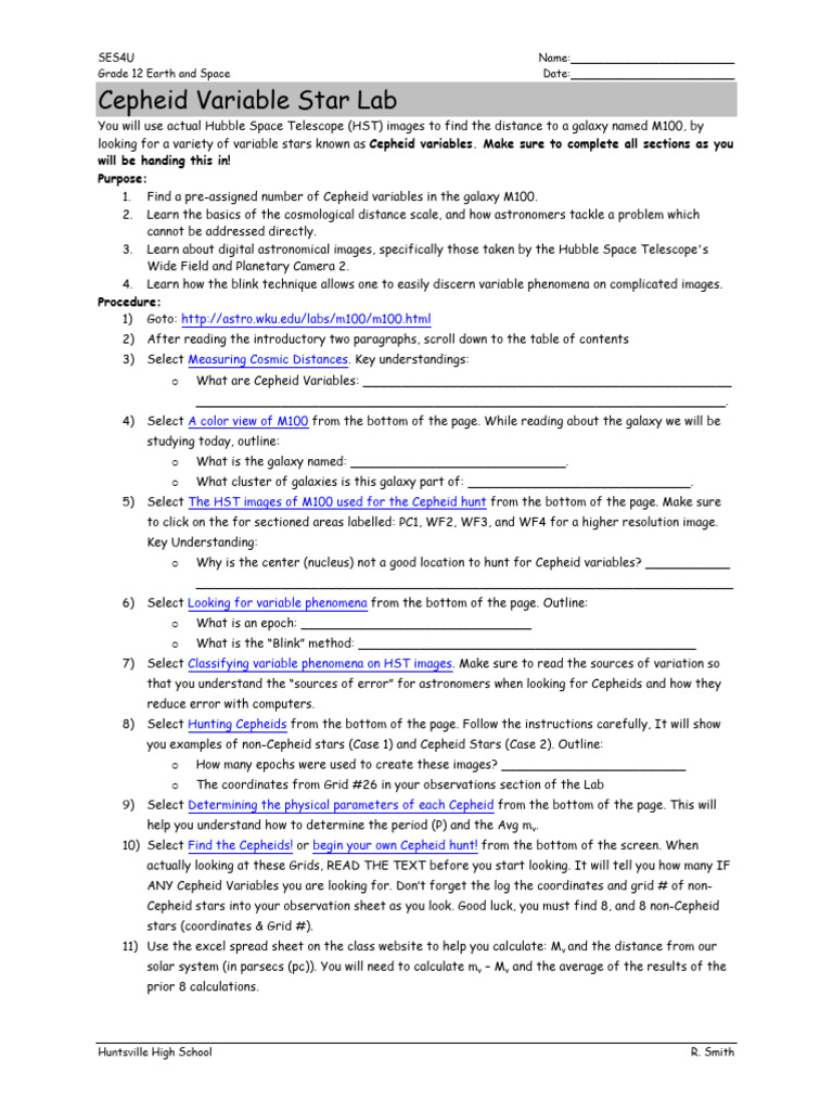 1 2 Measuring Stars Cepheid Variable Star Lab Pdf Hubble Space