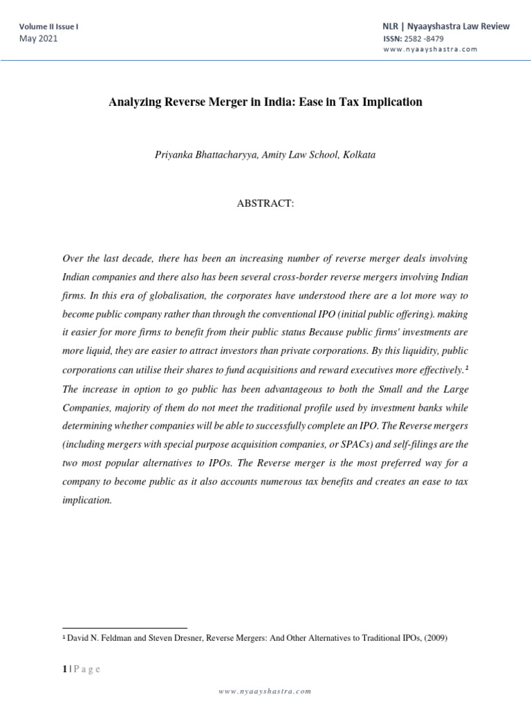 Reverse Mergers in India: Tax Benefits Explained | PDF | Mergers And ...