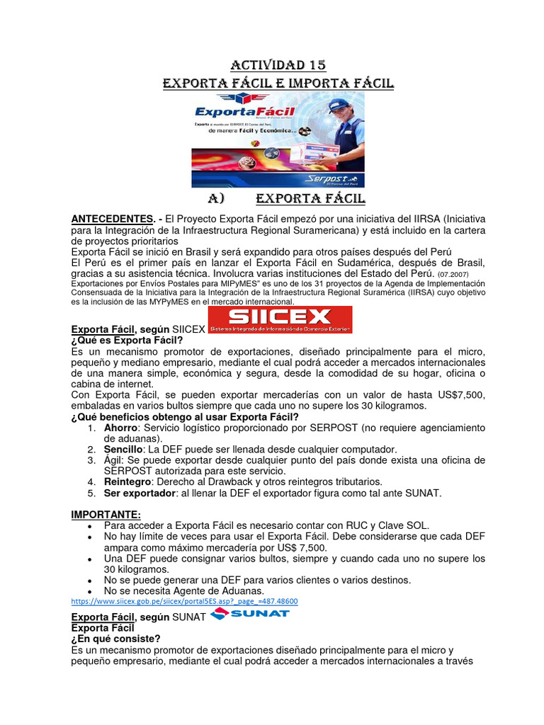 Actividad 15 23 Exporta Fácil Importa Fácil Pdf Aduana Exportaciones