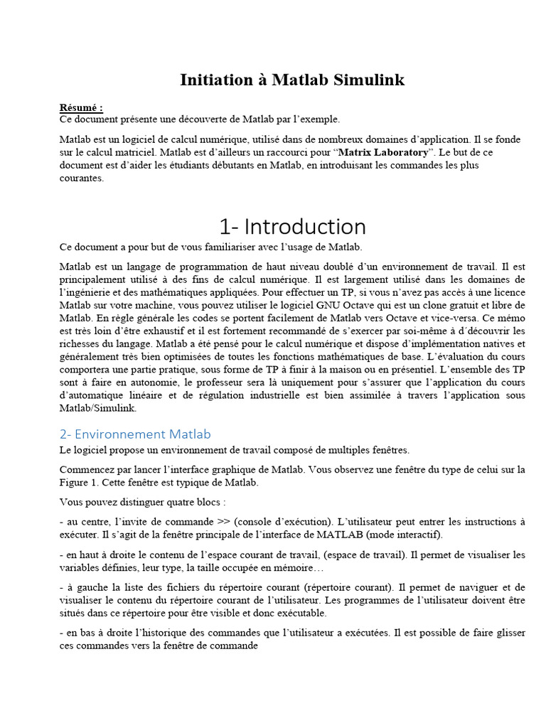 Introduction à Matlab Simulink | PDF | Matrice (Mathématiques ...