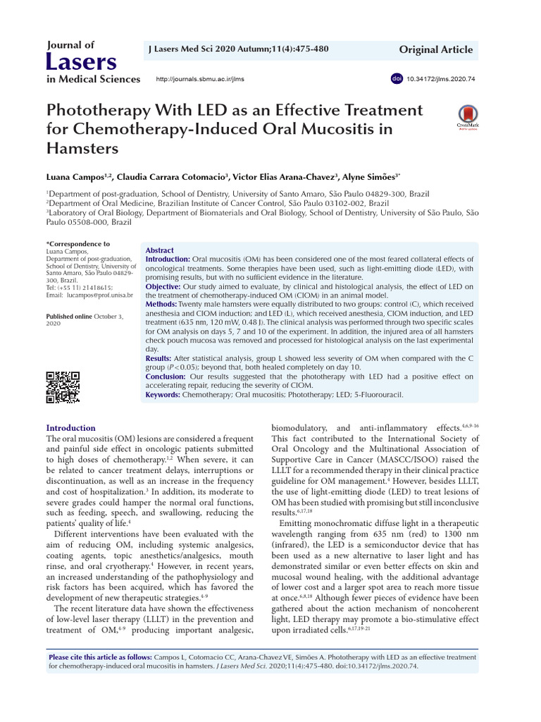 Phototherapy With LED as an Effective Treatment for Chemotherapy