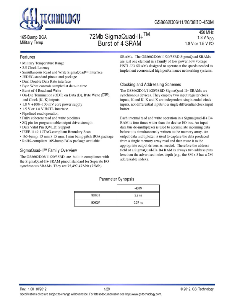 Gsi Technology Gsits01771 1 1759339 | PDF | Random Access Memory ...