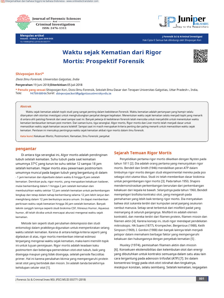 Time Since Death From Rigor Mortis En.id PDF