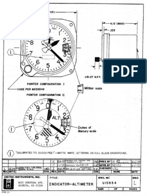 Altimètre United Instruments 5934PM-3A, en ft, en Mb