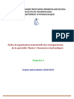 Fiches Dorganisation Semestrielle Des Enseignements de La Specialite Master 1 Ressources Hydrauliques s2 2018 2019