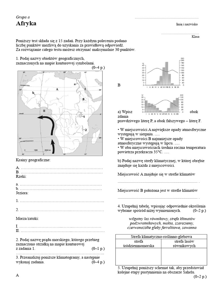 Geografia Afryka Klasa 8 Test 328572484 Sprawdzian Geografia Afryka 2 | PDF