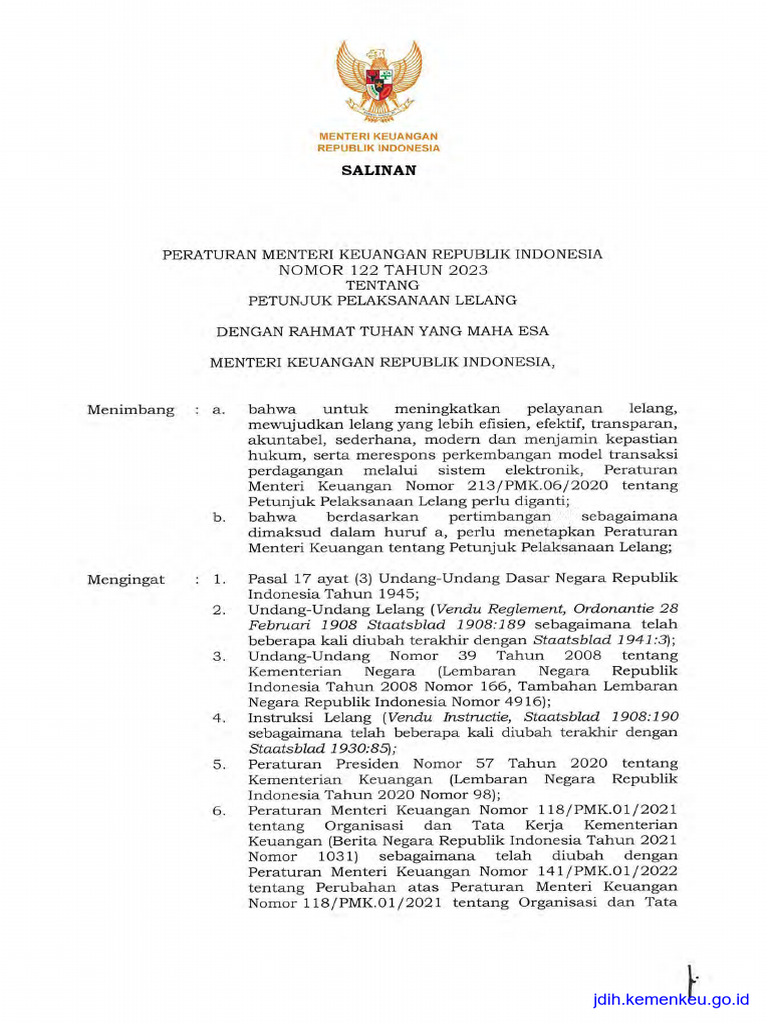 PERMENKEU 122/2023 | PDF