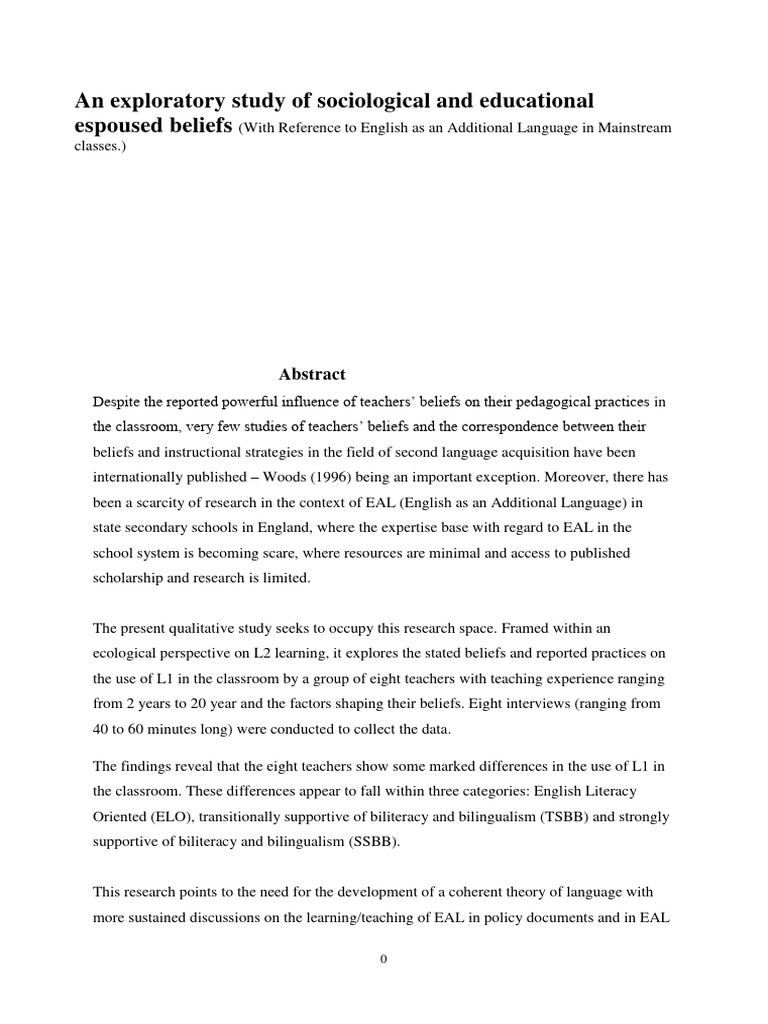 EAL Teacher Beliefs & Practices | PDF | English As A Second Or Foreign ...