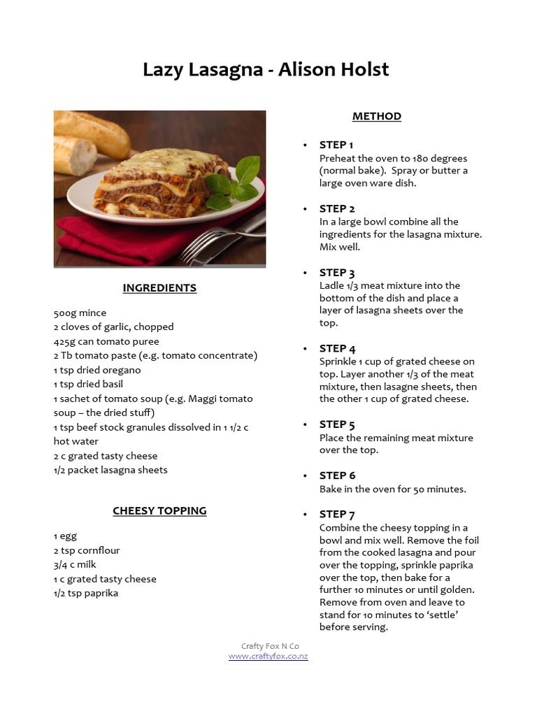 Lazy Lasagna Alison Holst Dypnyt PDF Food And Drink Food And