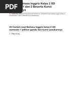 50 Soal Bahasa Inggris Kelas 2 SD Semester 1 Dan 2 Beserta Kunci Jawabannya