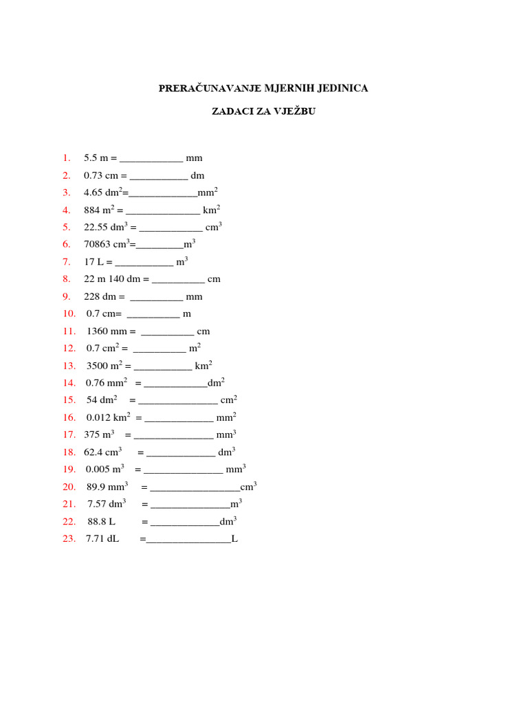 Preracunavanje Mjernih Jedinica PDF