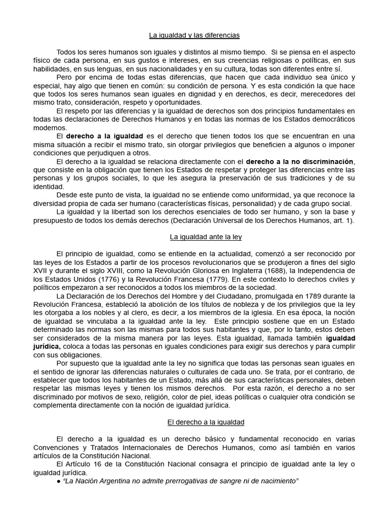 La Igualdad y Las Diferencias | PDF | Desigualdad social ...
