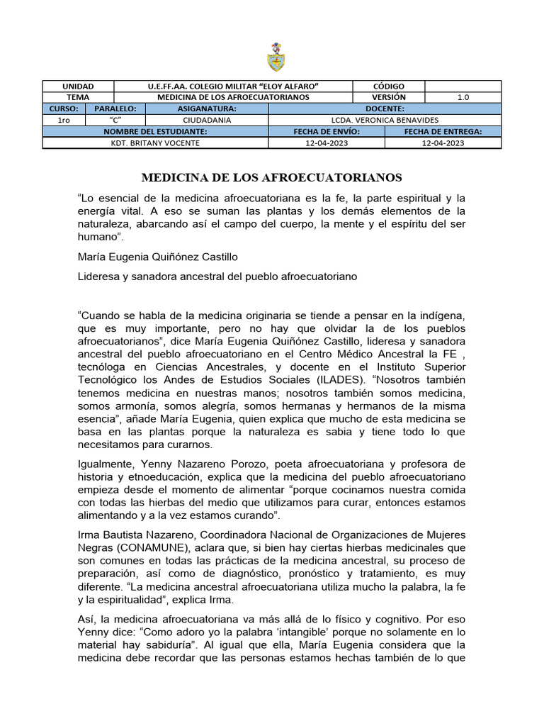 Medicina de Los Afroecuatorianos | PDF | Medicina