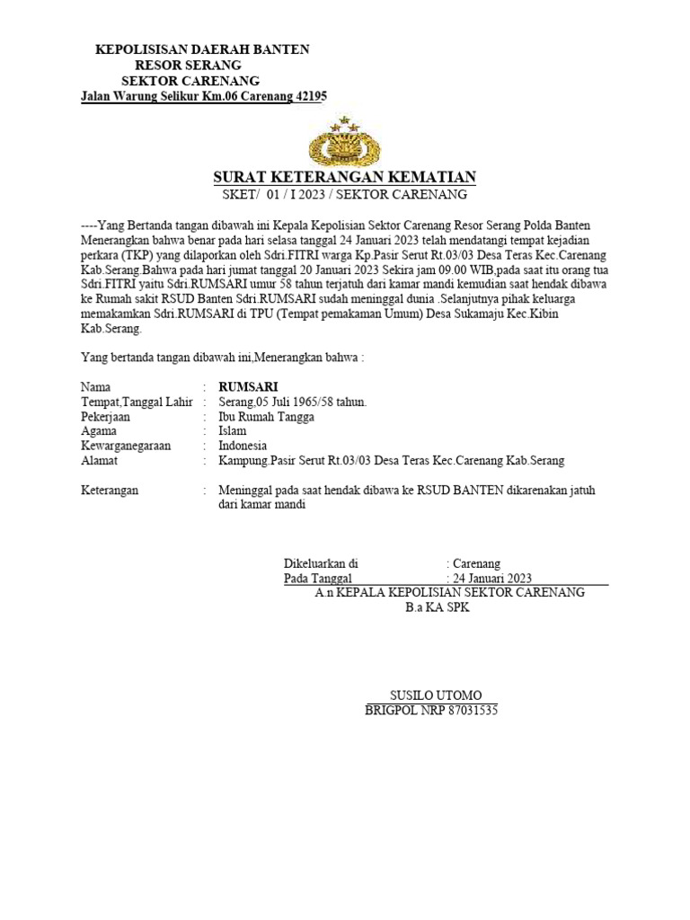 Surat Keterangan Kematian Polisi | PDF