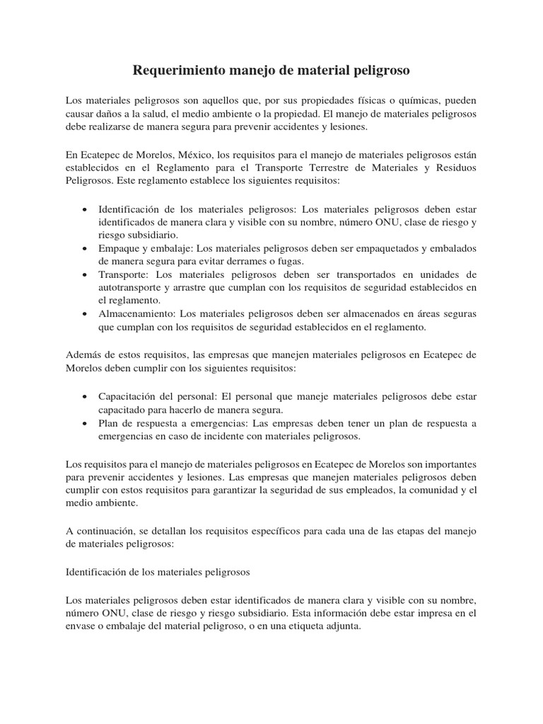 Manejo Seguro de Materiales Peligrosos | PDF | Mercancías peligrosas