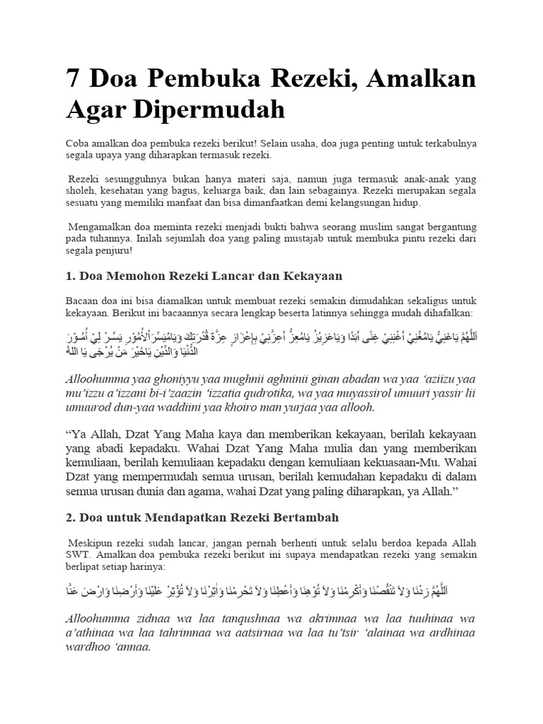 Doa-Doa Mohon Rezeki dan Kaya yang Dipanjatkan Rasulullah