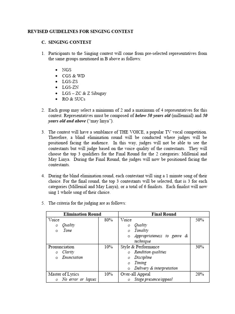 Revised Guidelines For Singing Contest | PDF