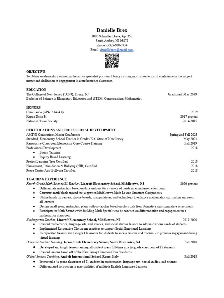 Danielle Brex Resume 1 Download Free Pdf Differentiated