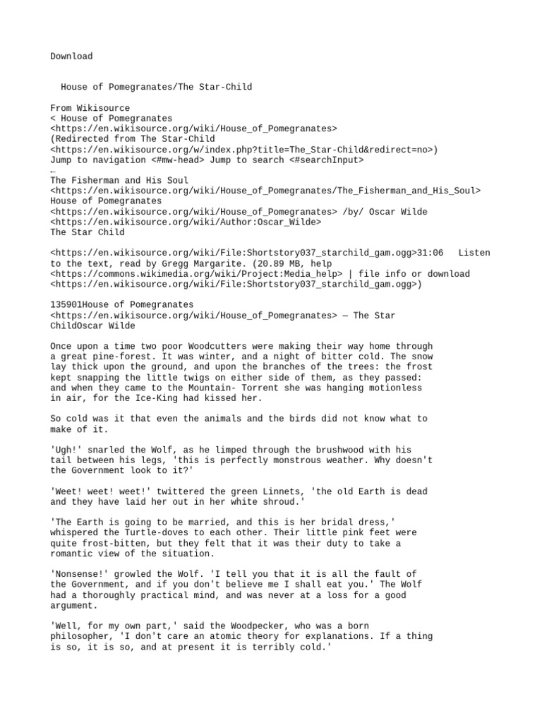 House of Pomegranates The StarChild Wikisource, The Free Online