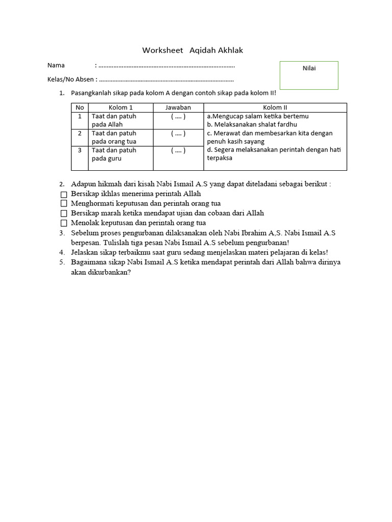 Worksheet - Docx Kelas 3 - PAS - Docxdya | PDF