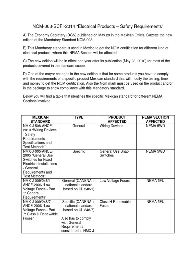 Nom 003 scfi 2014 electrical products safety requirements pdf ac
