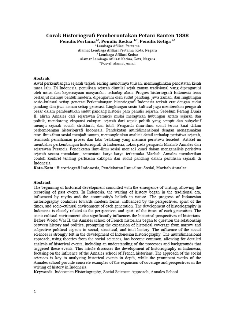 Corak Historiografi Pemberontakan Petani Banten 1888 | PDF