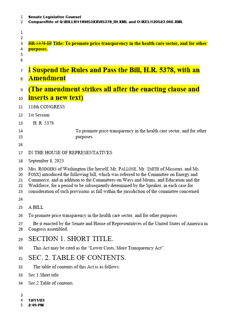 Price Transparency in Healthcare Act | PDF | Medicare (United States ...