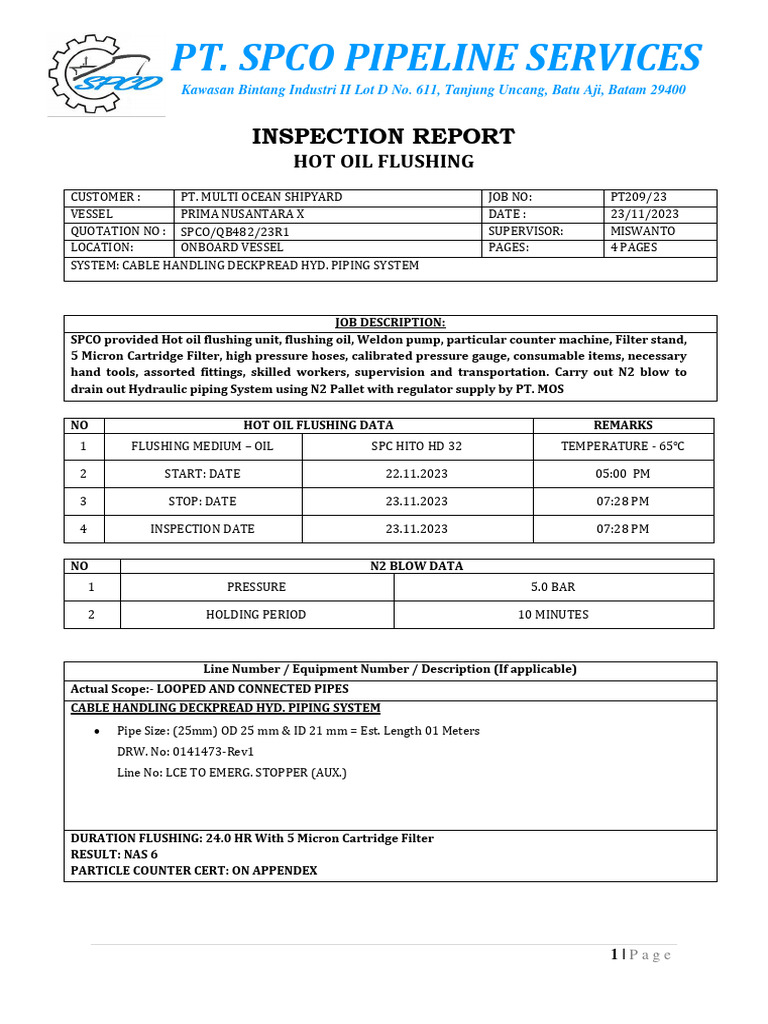 Hot Oil Flushing Report for Prima Nusantara X | PDF | Viscosity ...