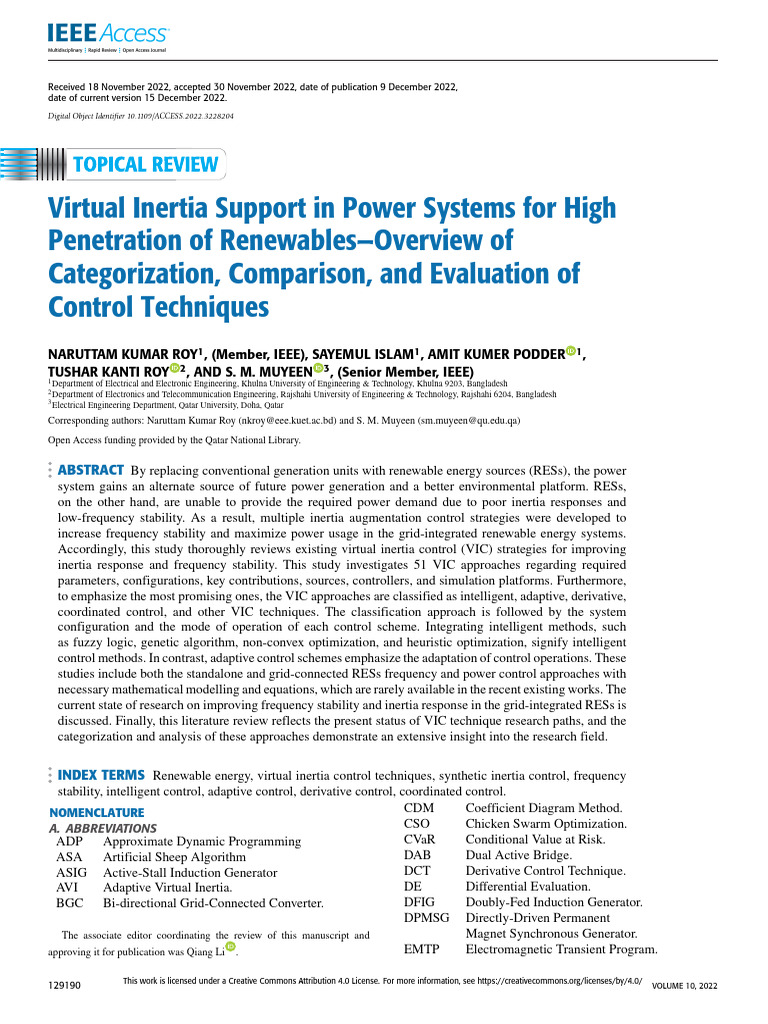 Virtual Inertia Control for Renewable Energy | PDF | Wind Power ...