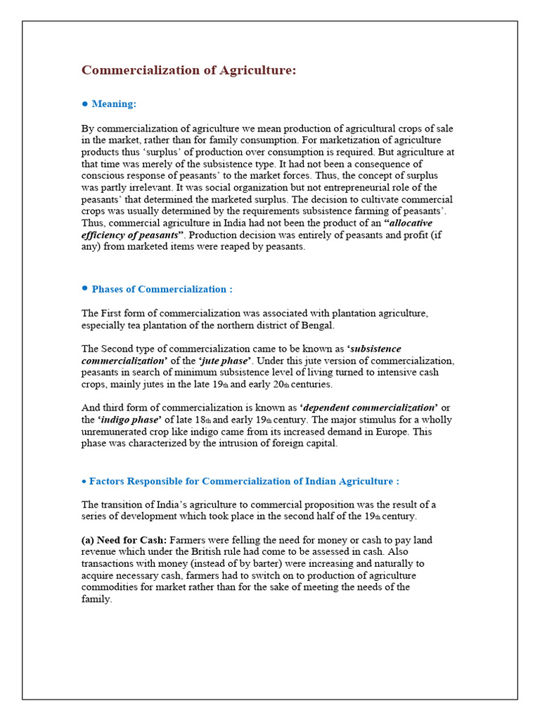 Commercialization of Indian Agriculture | PDF | Cash Crop | Agriculture