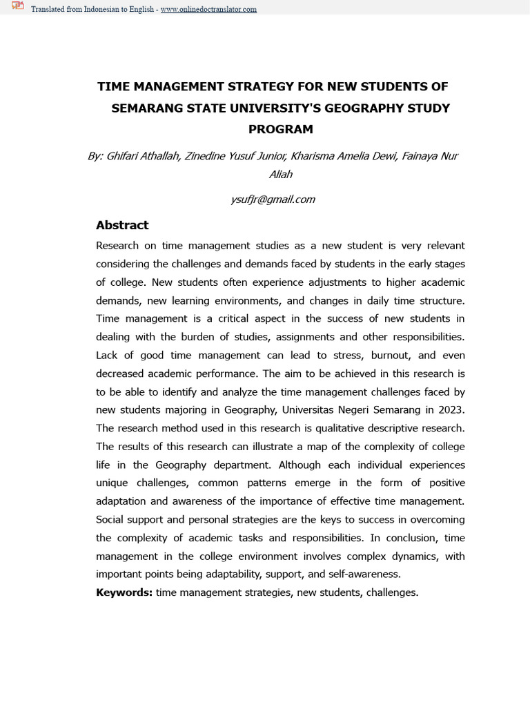 Time management strategy for new students geography study PDF