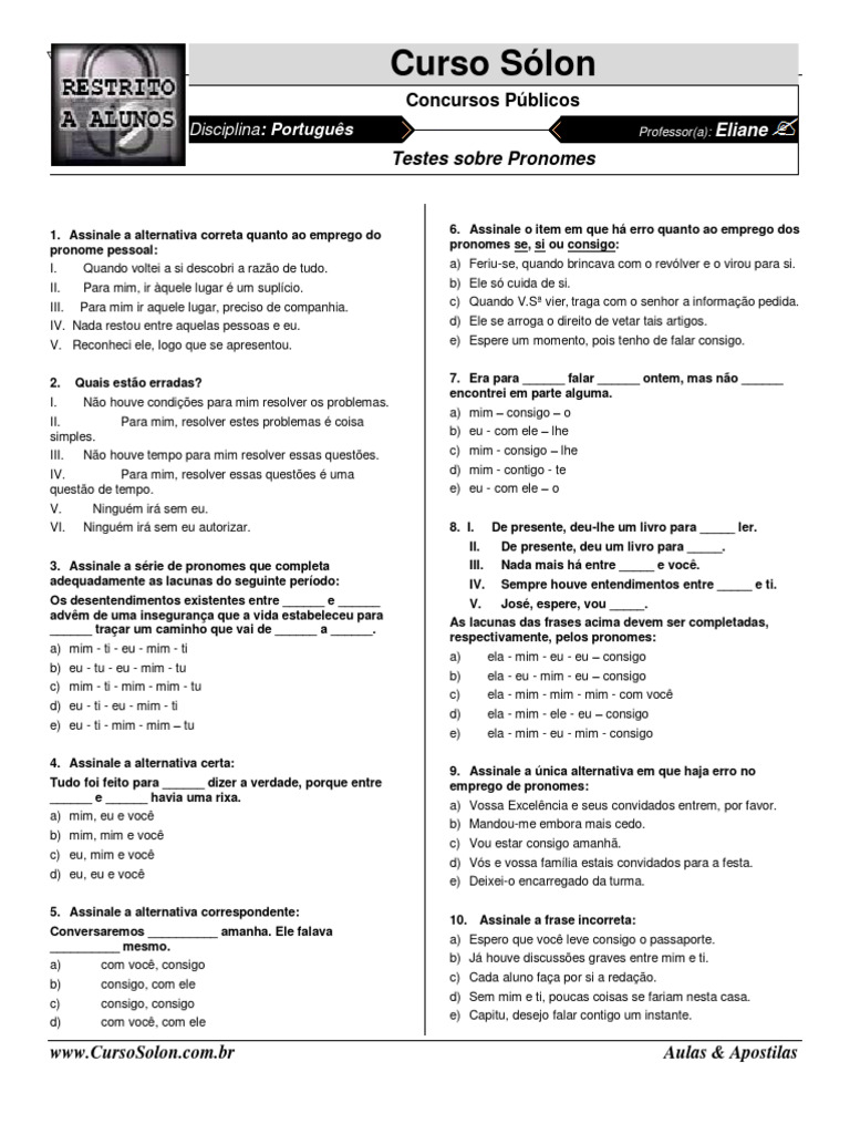 Uso Correto dos Pronomes Pessoais | PDF | Pronome | Palavra