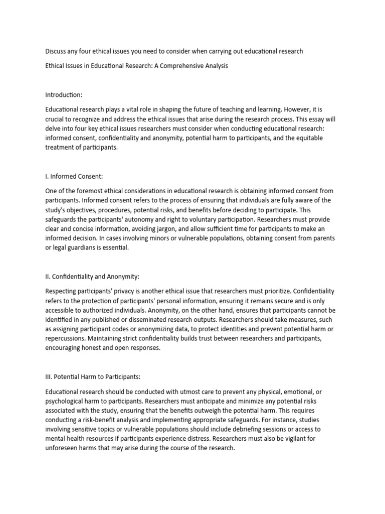 Ethical Issues in Educational Research | PDF | Informed Consent | Consent
