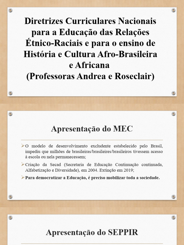 Diretrizes Curriculares Nacionais para A Educação Das Relações Étnico ...