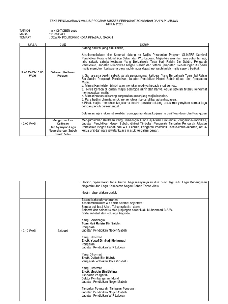 Perasmian Program SUKSES Sabah 2023 | PDF