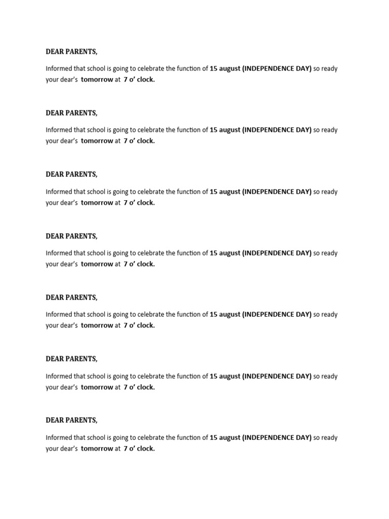Dear Parent1 | PDF | Wellness